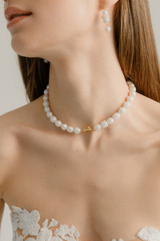 Turtledove - Natural pearl wedding choker necklace