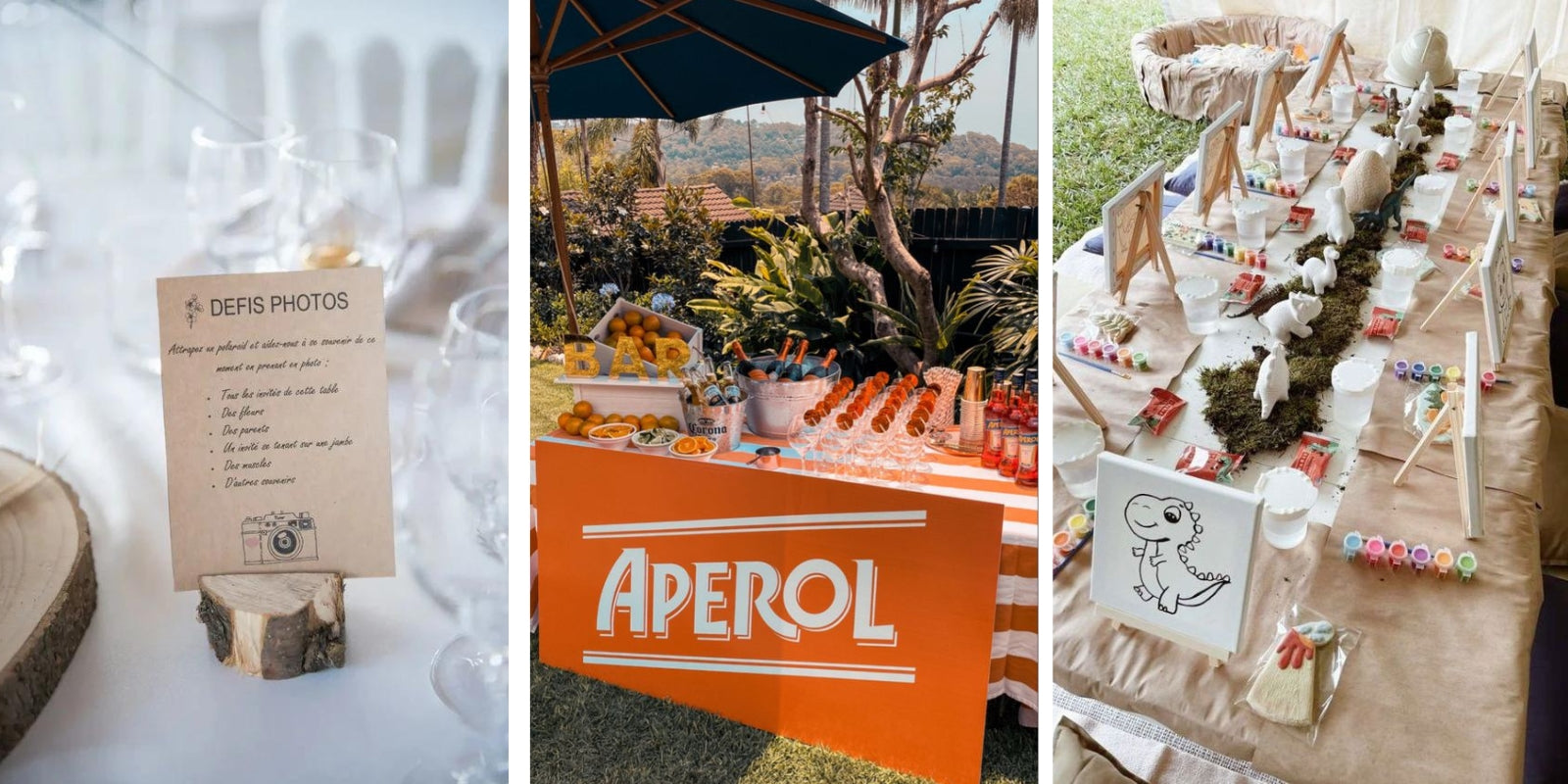 animations pour le jour d'un mariage avec un défi photos, un bar a cocktails et des jeux pour enfants