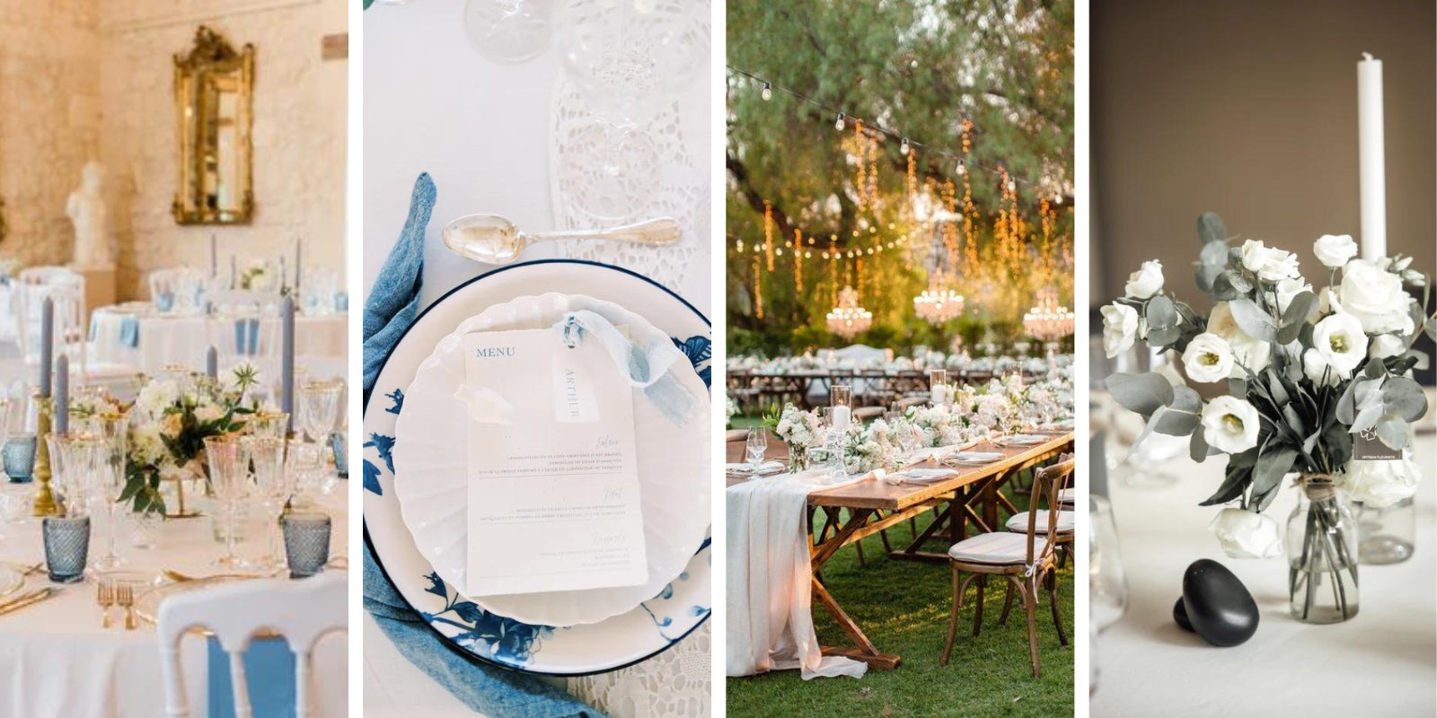 décorations de mariage pour la table avec des set de couverts et des fleurs