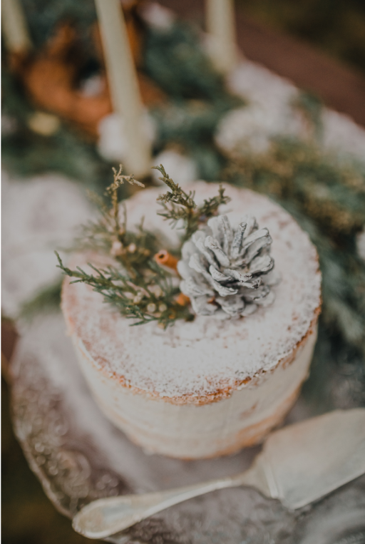 Gâteau de mariage avec une décoration comestible d'hiver