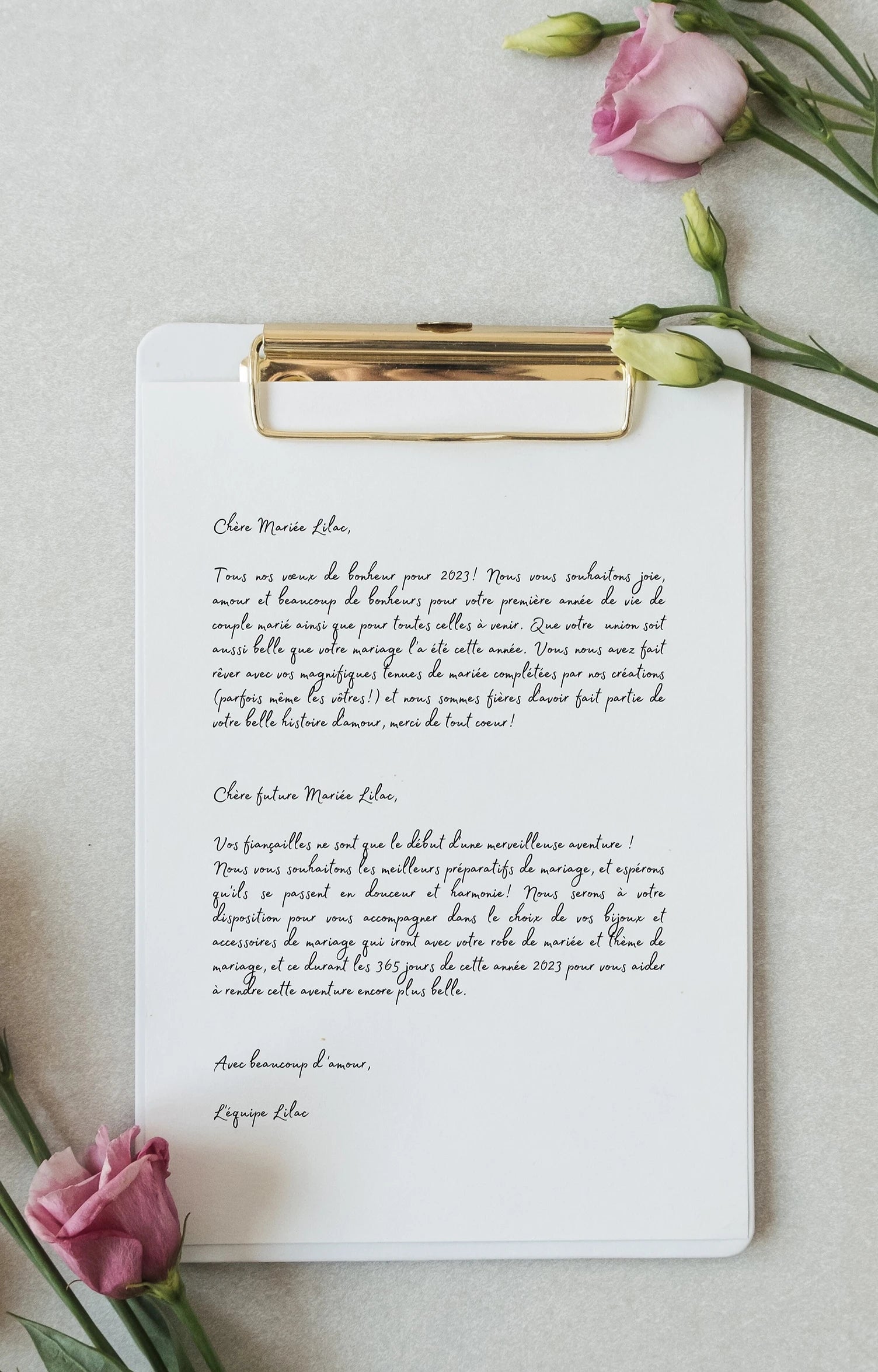 Lettre pour nos clientes les mariées qui portent nos bijoux et accessoires de cheveux fait pour leurs mariage