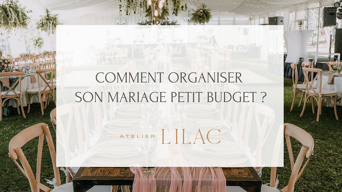 image avec un arrière plan d'un mariage et devant une phrase : "Comment organiser son mariage petit budget ?"